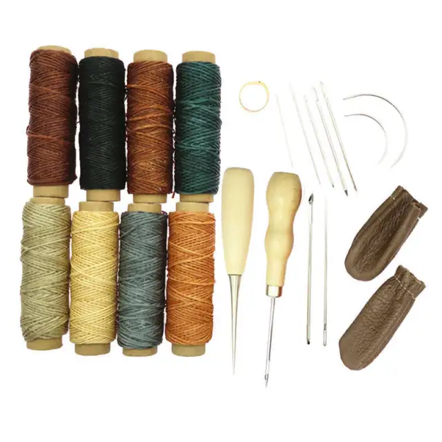 Hágalo usted mismo Cuero artesanal artesanal herramientas de costura chal hilo de cera kit de dedales de 22 piezas/juego