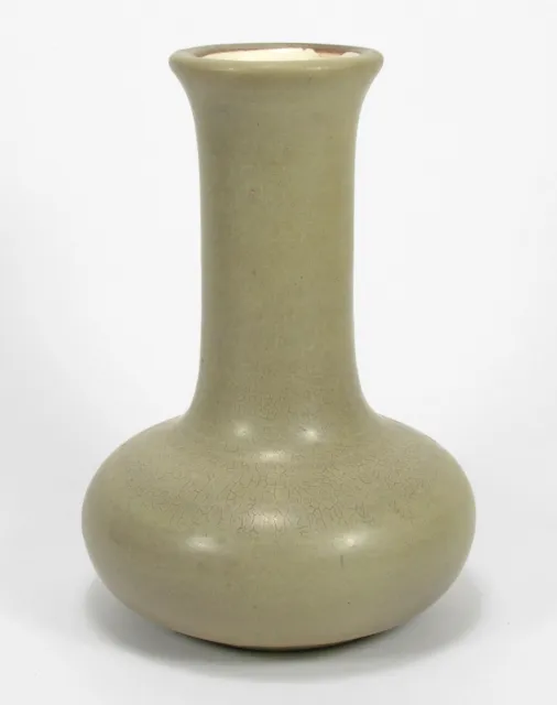Hampshire Pottery matte tan gray curdled glaze bulbous tall vase arts & crafts
