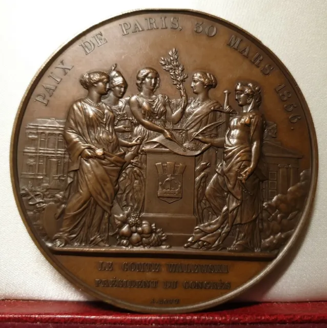 1856 FR RUSSIA GB NAPOLEON III Treaty Paris Crimean War Walewski medal BOVY 76mm