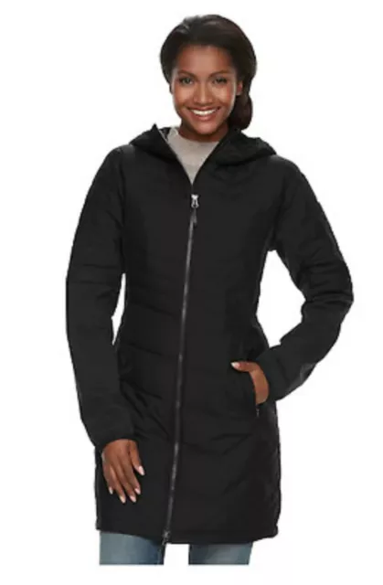 NWT COLUMBIA Womens black Thermal Coil Long Jacket Oyanta  Trail Hybrid XS