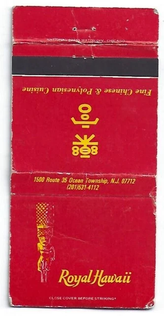 Tiki God Tropical Matchbook Royal Hawaii Ocean Township, NJ