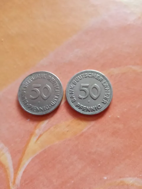 50 pfennig stück 1949 f und 1950 f