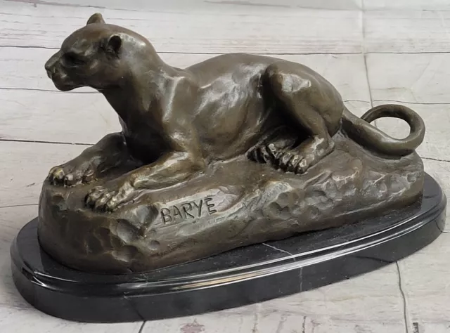 Jaguar Panther Leopard Cougar Big Cat Car Collector Bronze Marble Statue Decor