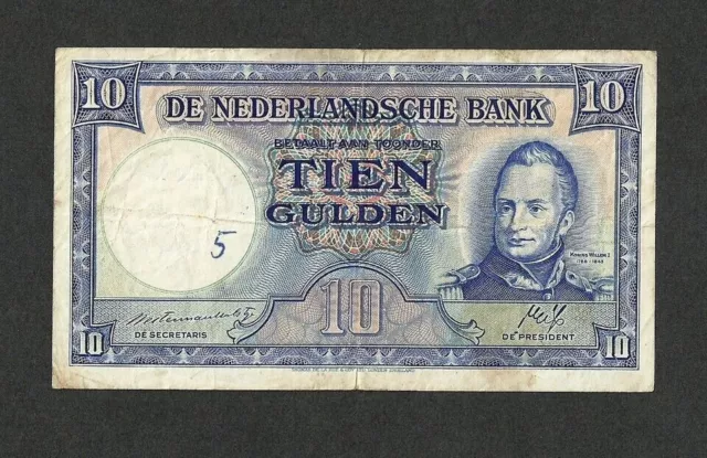 NETHERLANDS 10 GULDEN 1945 2AA P#75a VF INCORRECT DATE