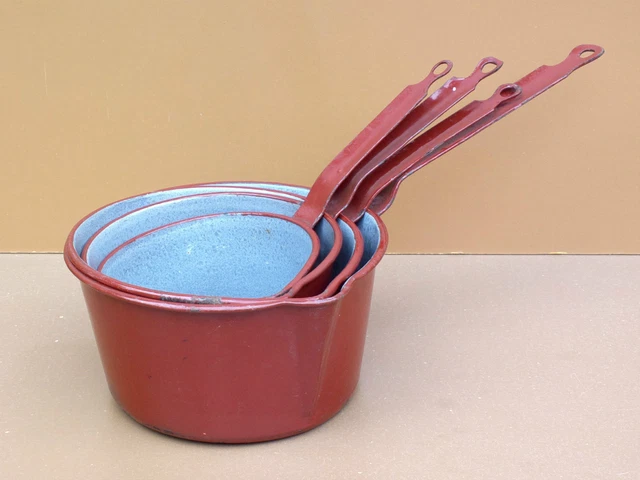 Ancienne Sauteuse poêle couvercle vintage tôle émaillée rouge cuisine casserole