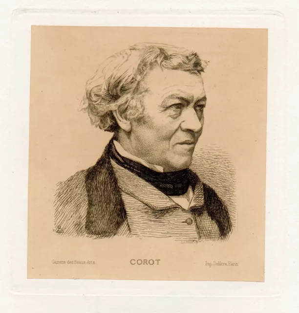 Engraving PORTRAIT OF Camille COROT by Félix BRACQUEMONT pr Gazette Beaux Arts