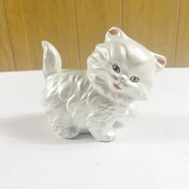 Vintage Cat Figurine White Kitsch Retro Kitten Decor