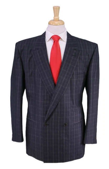 Gianni Versace Vintage 1990's Double Breasted Black Check Cotton Suit 42R
