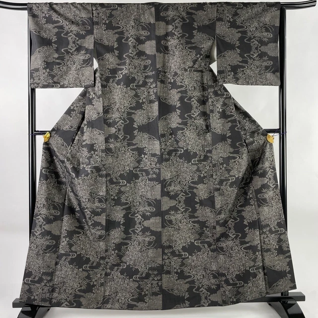 JAPANESE KIMONO TSUMUGI 164cm 5' 5" PURE SILK VINTAGE ANTIQUE 6697