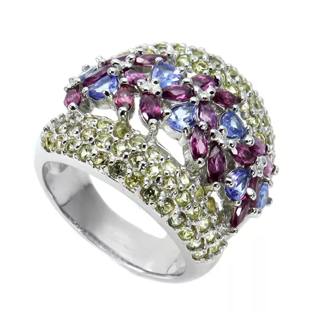 Non Chauffé Poire Tanzanite 4x3mm Grenade Rhodolite Saphir 925 Bague en Argent 2