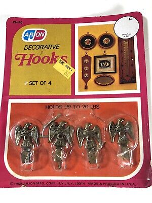 Vintage NOS 1969 ARJON 4 Piece Set Brass Finish American Bald Eagle Decor Hooks