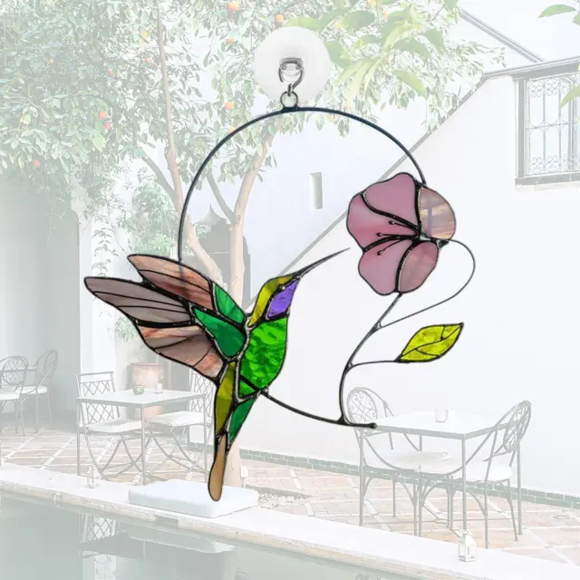 Cute Sun Catcher Stained Bird Pendant Hummingbird Window Glass Hanging Ornament 2