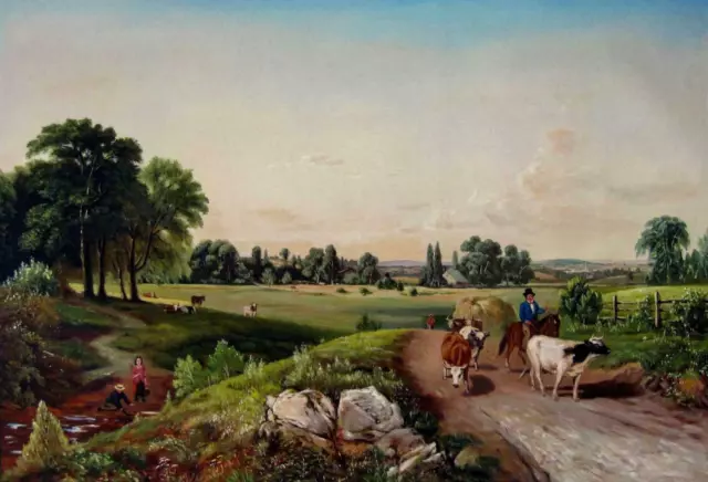 paysage campagne chemin tableau peinture huile sur toile / painting on canvas