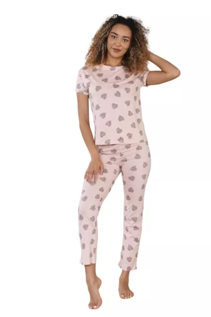 Womens Pyjama Sleep Shorts Check Stripe Nightwear Lounge Pink Blue