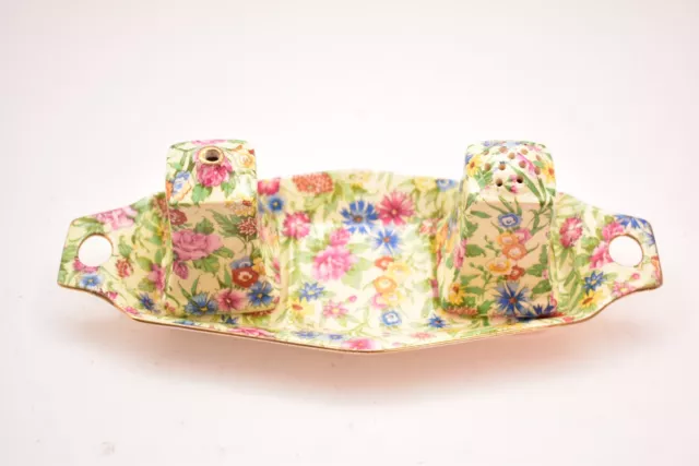 Grimwades Royal Winton Floral Chintz Salt and Pepper Shakers W Tray Platter