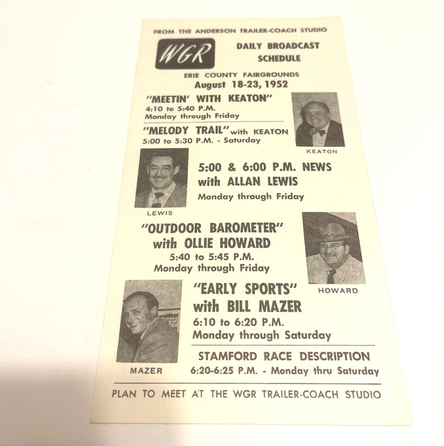 1952 ERIE COUNTY Fair Wgr Daily Broadcast Schedule Hamburg, Ny 17.99