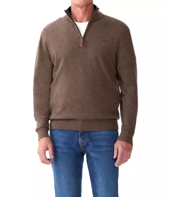 RM WILLIAMS MENS Sweater Jumper Merino Wool 1/4 Zip Size L Brown BNWT ...