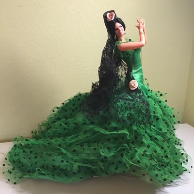 Vtg Large 19" Marin Chiclana Flamenco Spanish Dancer Green Black Polka Dots