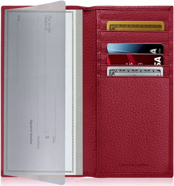 Genuine Leather Checkbook Cover Card Holder Wallet For Women & Men RFID Blocking