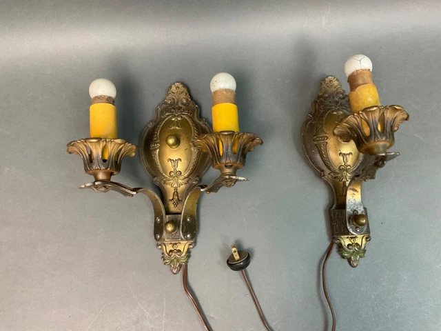 Antique Ornate Heavy Cast Iron Light Sconces / Wall Lamps Single & Double Lamp