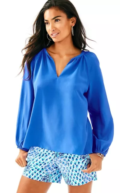 NWT Lilly Pulitzer Women's Leslie Silk Beckon Blue Top #28292 Size M