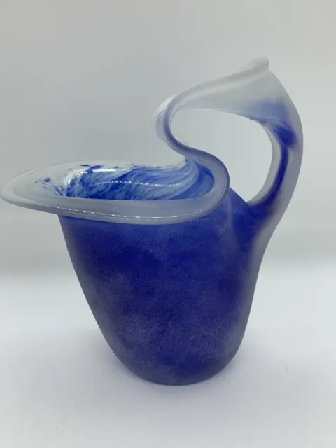 Beautiful unusual Cobolt Blue art glass pitcher