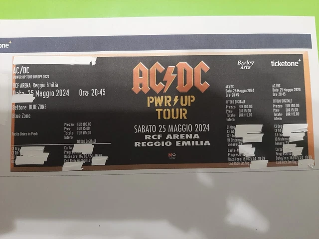 BIGLIETTO CONCERTO AC/DC 25/05/24 - RCF ARENA (Reggio Emilia) - BLUE ...