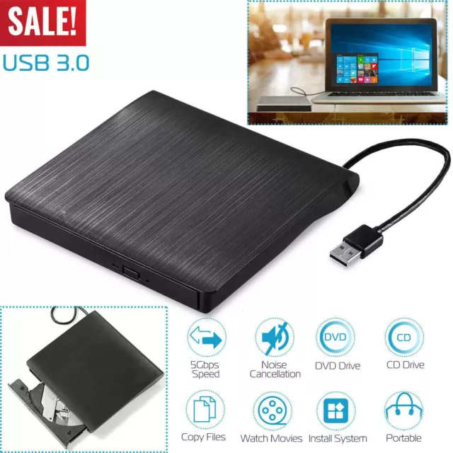 Slim External CD DVD RW Drive USB 3.0 Writer Burner Player Black For Laptop PC