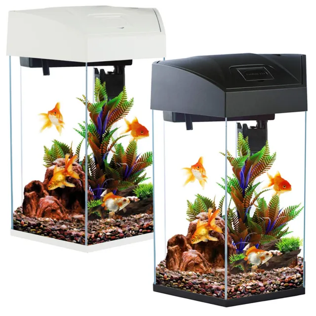 Fish R Fun Hex Aquariums 21.6L or 28L Black/White Starter Fish Tank LED Filter