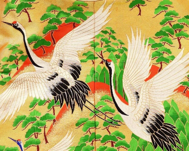 Japanese Kimono Uchikake Luxurious Wedding Pure Silk Crane pine tree pattern 4