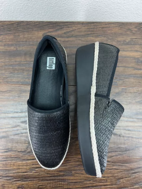 FitFlop Womens Shoes Size 6 Black Straw Braided Comfort Slip On Flats