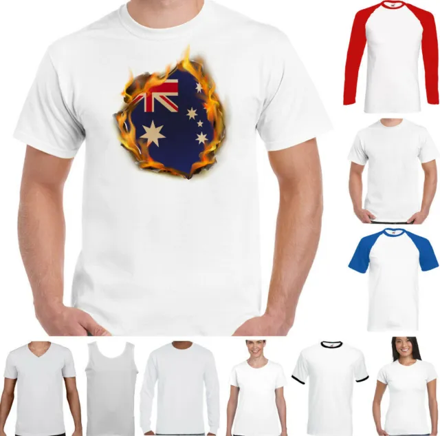 Australiano T-Shirt Uomo Rugby Bandiera Nazionale Fiamme Giorno Calcio Top