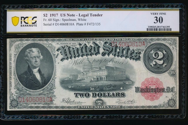AC Fr 60 1917 $2 Legal Tender PCGS 30  !!
