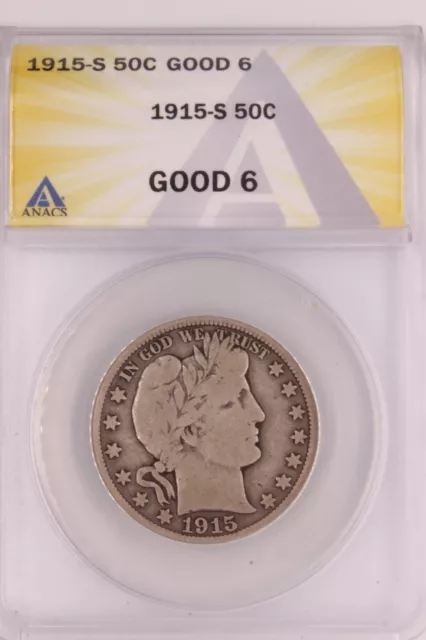 1915 S Silver Liberty Barber Half Dollar 50C ANACS G 6 Sweet See Video!