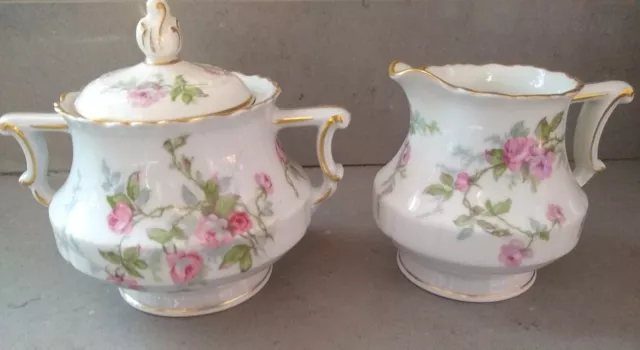 Haviland Limoges SYLVIA Bone China Creamer & Sugar Bowl with Lid Vintage France