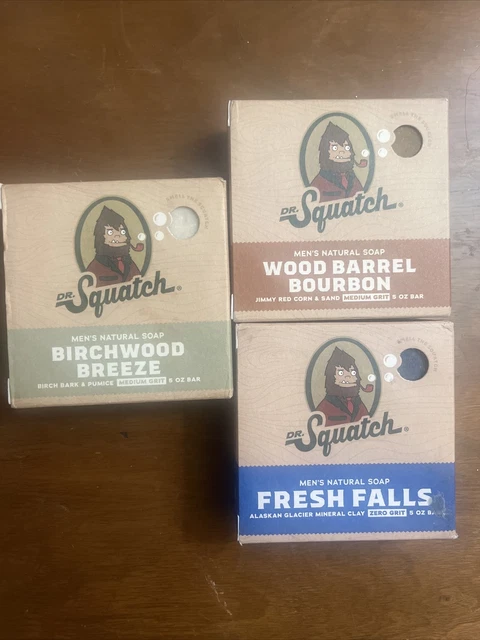 Dr Squatch Soap 3pack Fresh Falls, Birchwood Breeze, Wood Barrel Bourbon