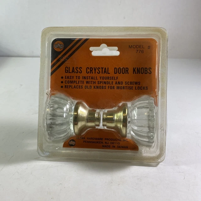 VTG NEW OLD STOCK 12 Point Crystal Clear Glass Door Knobs Handle Set Brass Back