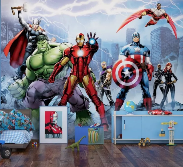 Marvel Wandbild Tapete Kinderzimmer Avengers Premium Foto Wand Blau