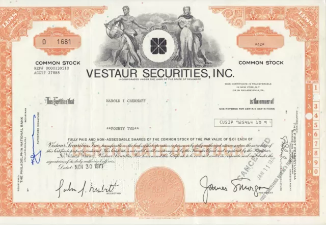 Historische ungültige originale Aktie - Vestaur Securities