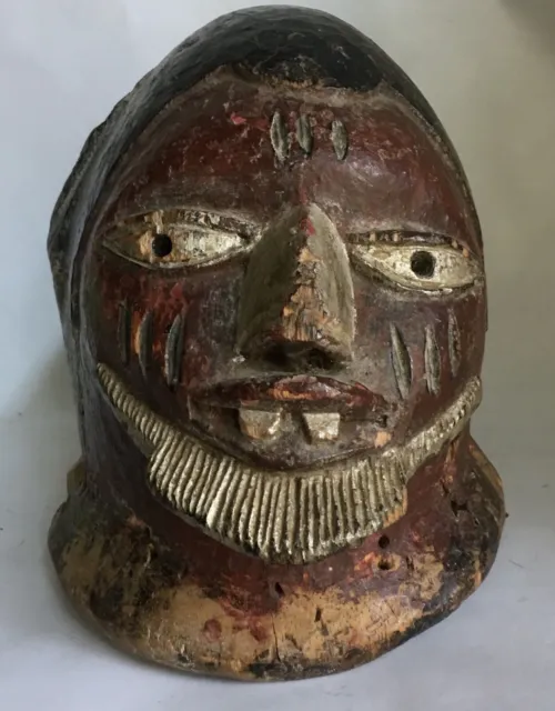 Large Antique Tribal African Carved Wood Helmet Mask Yoruba Estate