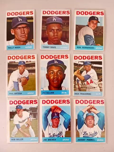 Lot of 9 1964 Topps DODGERS vintage baseball cards JOHNNY PODRES, TOMMY DAVIS