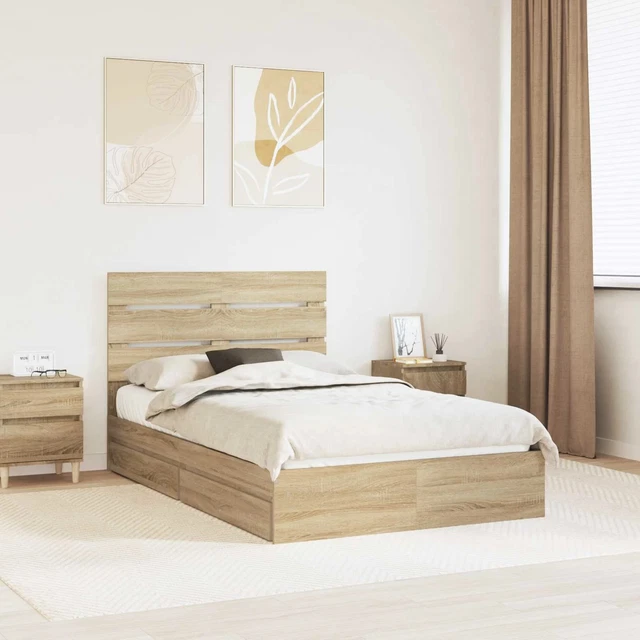 BED FRAME WITH Drawer Sonoma Oak 120 x 190 cm Engineered Wood vidaXL £ ...