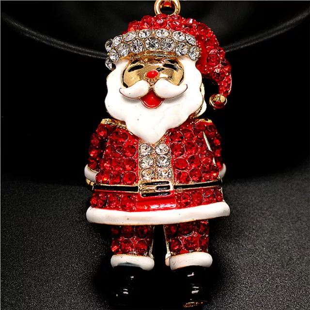 Fashion Women Crystal Red Enamel Santa Claus Pendant Long Chain Necklace