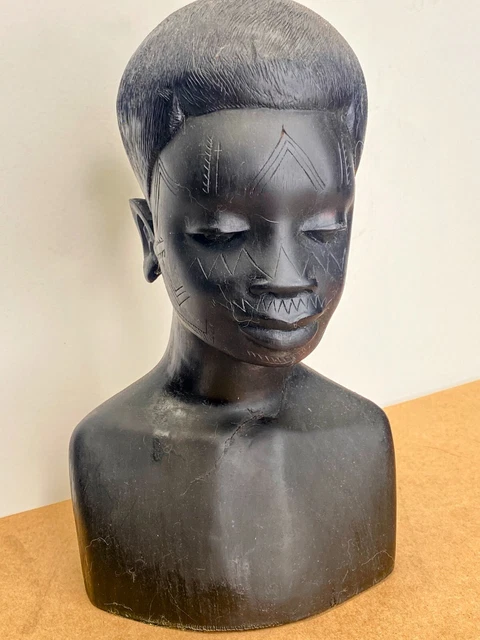 Vintage Serene African Woman Bust - Ebony Wood - Serene W/ Tribal Scars