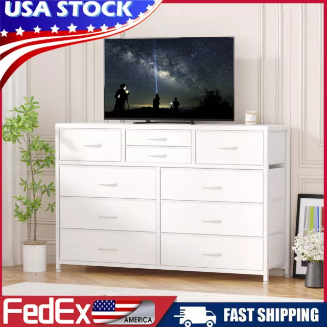 TV Stand Dresser for Bedroom Chest of 10 Drawers Wood Top Storage Cabinet White