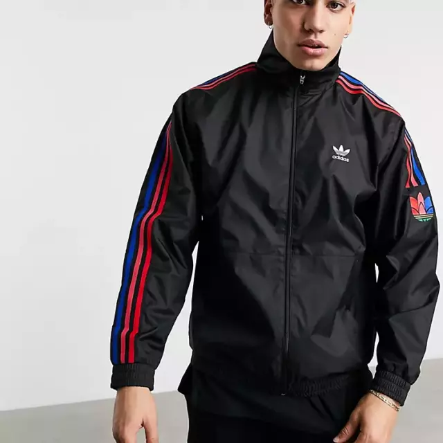 Raro adidas Originali 3D Trifoglio Giacca a Vento Nylon Nero Rosso Piccolo