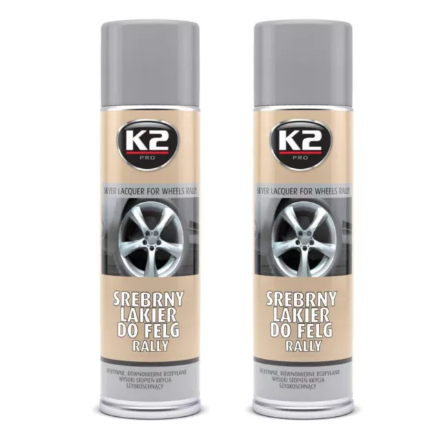 x2 Pintura especial para llantas / Color Plata / Spray /  K2 Pro / 500ml