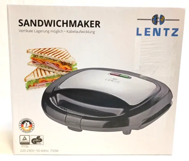 Lentz Sandwichmaker 750 Watt Sandwich Toaster antihaftbeschichtet EDS-Dekor NEU