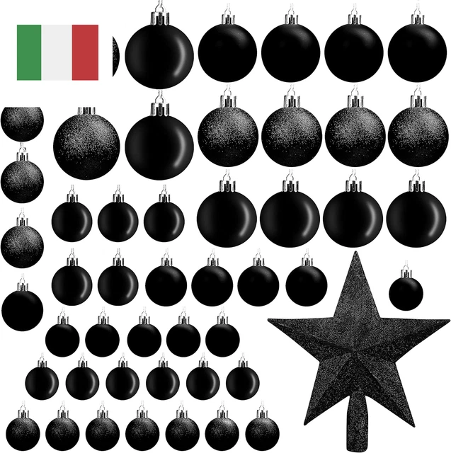 Palline Di Natale Nere (50Pz) - Palline Nere Di Natale Brillanti Varie Misure Co