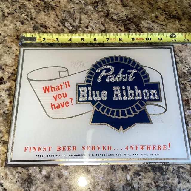 Vintage Pabst Blue Ribbon Beer Sign Reverse Painted Glass.